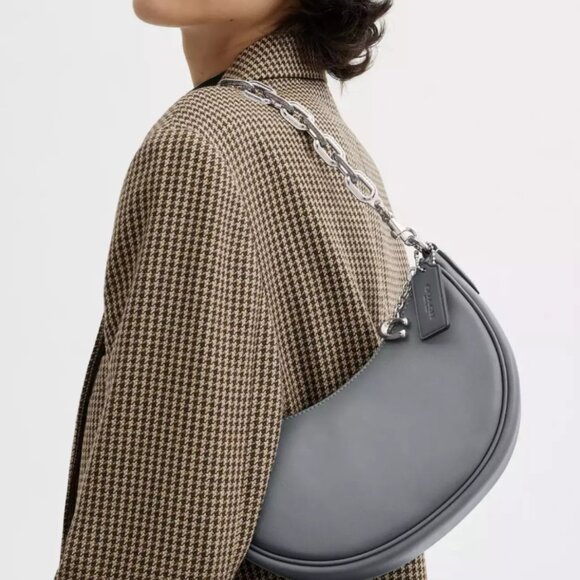 Coach Mira Shoulder Bag in Gray / Blue Glovetanned Leather + Chain Strap CM583 - Picture 4 of 14